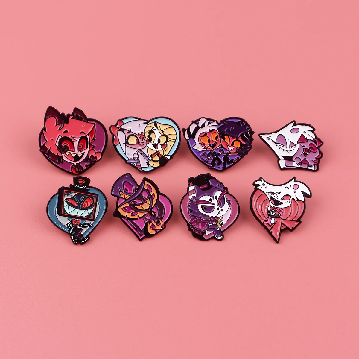 8Pcs/Set Hazbin Hotel Alastor Enamel Lapel Cute Pin – Gaming Cartoon Brooch, Collectible Pin for Backpack Clothing Accessory