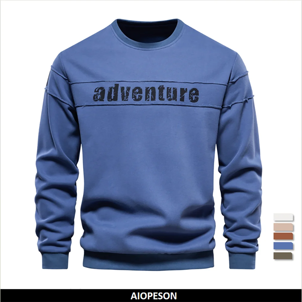 AIOPESON Crew Neck Patchwork Printed Alphabet Sweatshirts for Men Fashion Youth O-neck Sportwear Tops Mens Sweatshirt