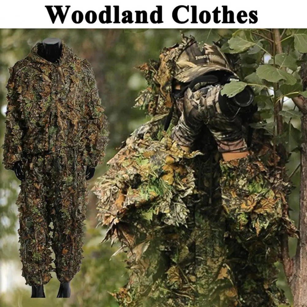 Conjunto de ropa de camuflaje transpirable para exteriores, traje de cazador Ghillie, ropa de entrenamiento CS, decoración de hojas 3D, 2 unidades