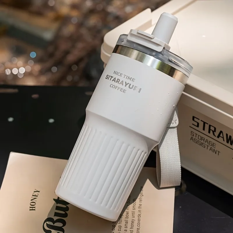 600ml Magnetic Lid Stainless Steel Insulated Cup,  Double-Sipper Coffee Cup , Portable Travel And Camping Travel Cup