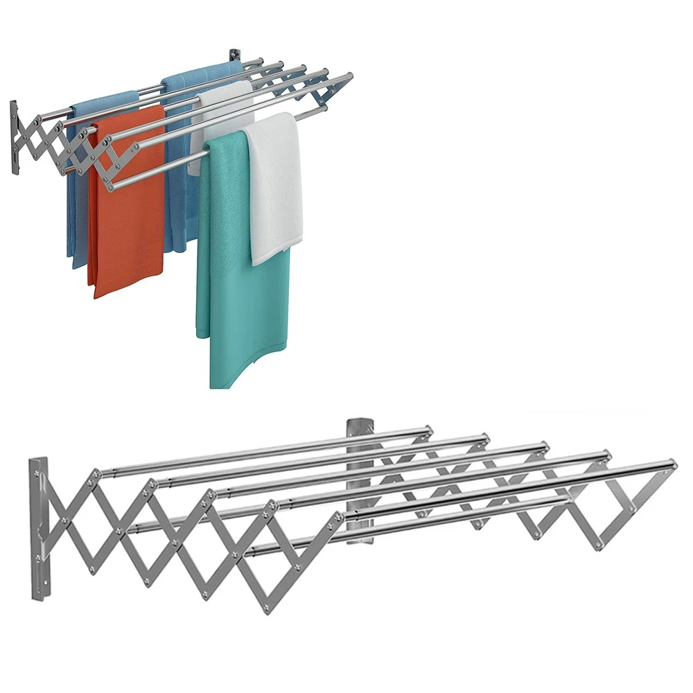 Stendibiancheria pieghevole in acciaio inox, stendibiancheria estensibile a parete, stendibiancheria estensibile per balcone, bagno, lavanderia e per asciugare la biancheria in ambienti interni ed