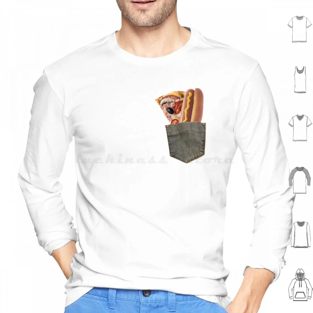 Sudaderas con capucha con bolsillo para comida, pantalones vaqueros de manga larga con bolsillo para comida, Pizza, Hot Dog, bonito y divertido, Humor, pimienta, mostaza, aceitunas, pan