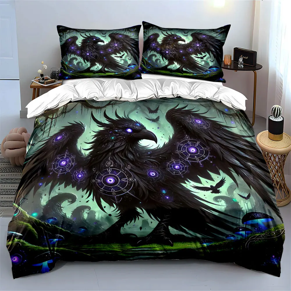 Mystic Raven Forest Decor Set Soft Skin-Friendly Bedding Set Includes 1 Duvet Cover And 2 Pillowcase, Gift