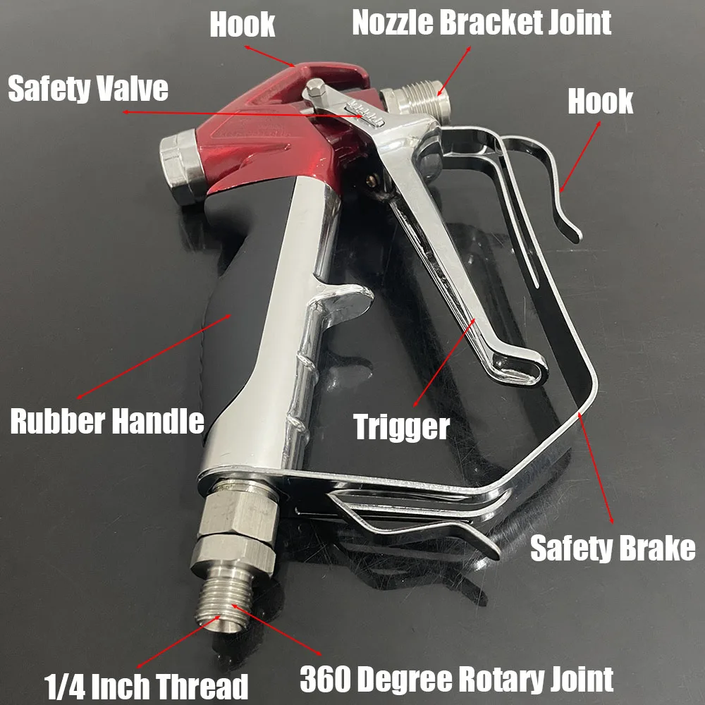 Working Pressure 3600PSI High-Pressure Spray Gun With 517 Nozzle or Shield, BSP1/4, Suitable For Spray Painting Machine