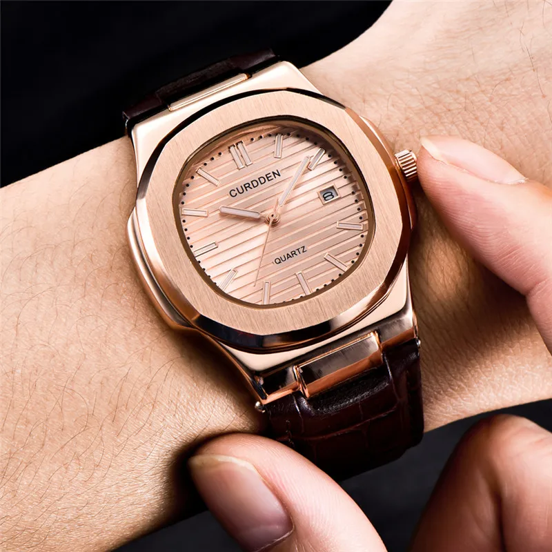 Men Original CURDDEN Brand Watches Fashion Casual Leather Band Business Date Quartz Wrist Watch Black Relogios Masculinos 2025
