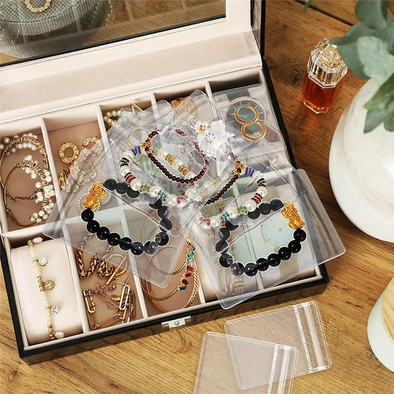 A02M-150Pcs Clear PVC Jewelry Bags Plastic Jewelry Pouches Rings Earrings Storage Bags Anti Tarnish Lock Bags