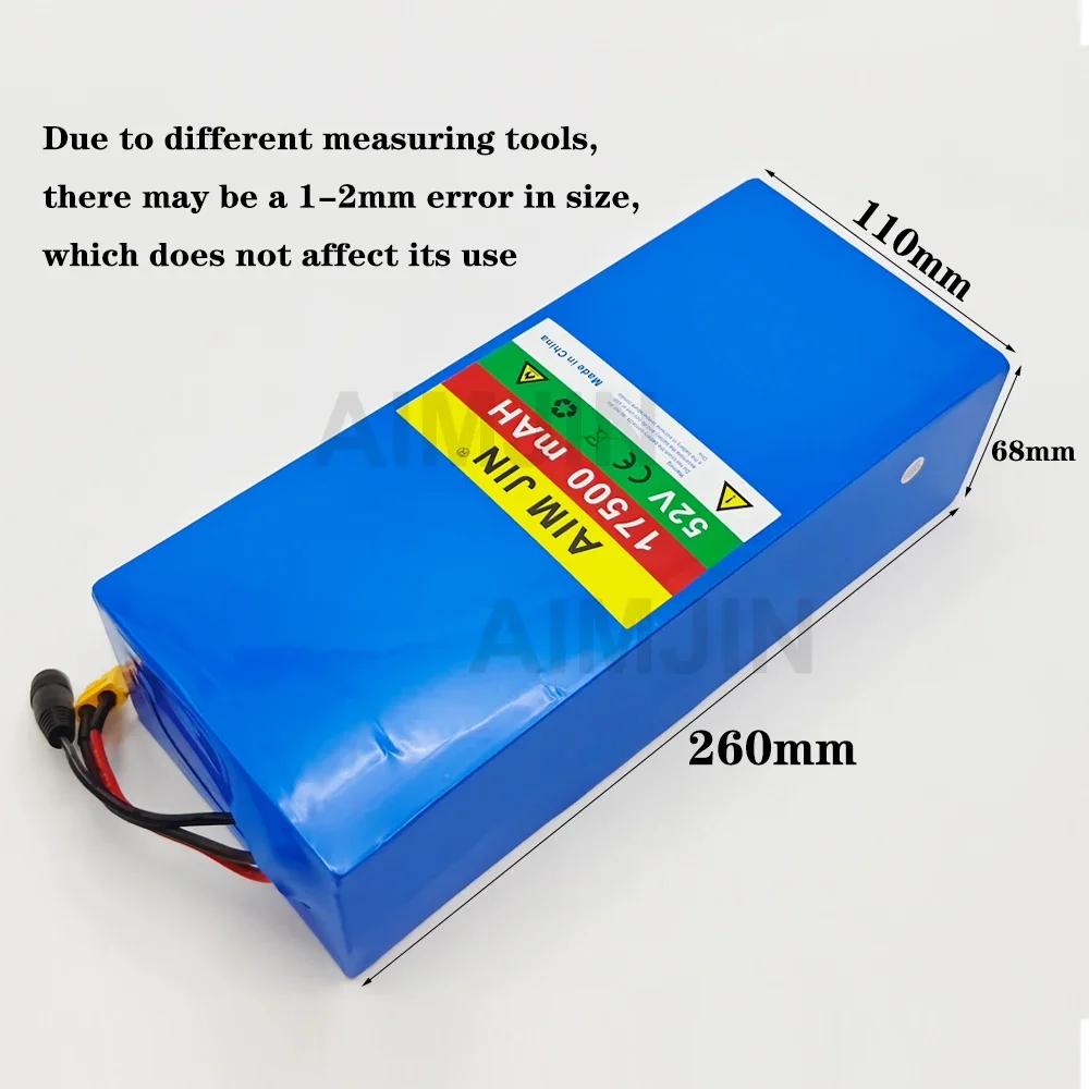 14S5P lithium battery 52V 17.5AH 18650 with BMS For 1500W various electronic devices and transportation equipment+charger