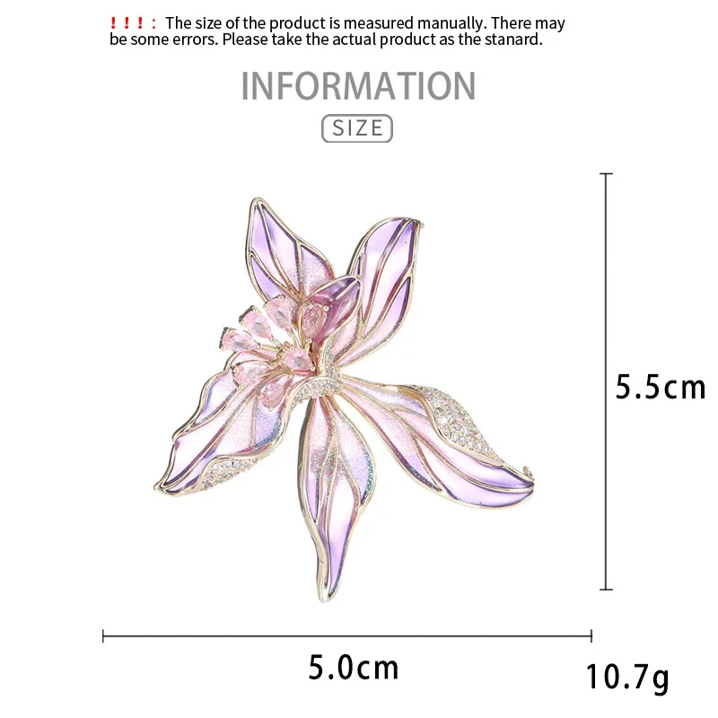 High-end French Iris Female Brooch Exquisite Shining Pink and Blue Enamel Corsage Luxury Design Zircon Pin Suit Coat Accessories