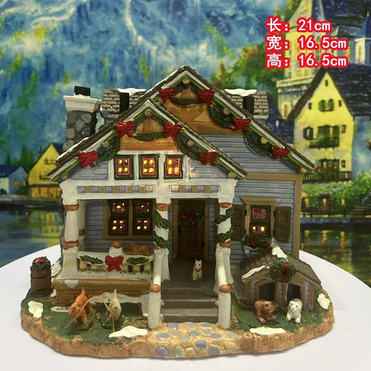 Christmas Decor Lemax Ceramic European Building House Figurine with Lamp Home Furnishing Living Room Ornaments Desk Decoration