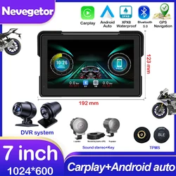 7 Inch Portable GPS Navigation Motorcycle Waterproof Display Moto Wireless Carplay Android Auto Dual DVR Monitor Dash Cam