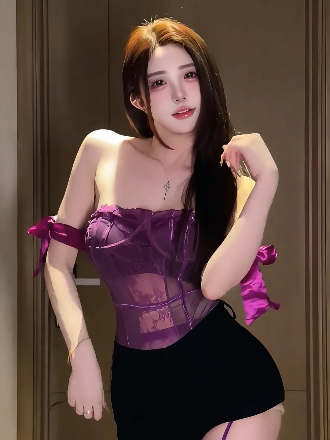 Seksowny Retro Fioletowy Koronkowy Prześwitujący Kombinezon z Zestawem Orties Damski Modny Letni Strój Obcisła Bielizna Komplet