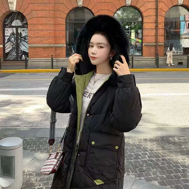 The Eiderdown Cotton-padded Jacket Girls' Long Syle New Winter Clothes Thickened Plus Size Cotton-padded Jacket Korean Jacket