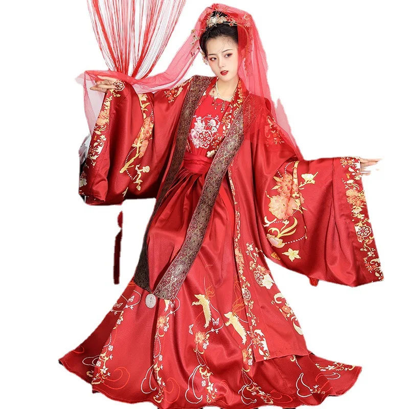 Costume ancien Hanfu pour femmes, robe de mariée Fengguan Xia Pi, ensemble complet de jupe longue à la taille, Style chinois, printemps et été