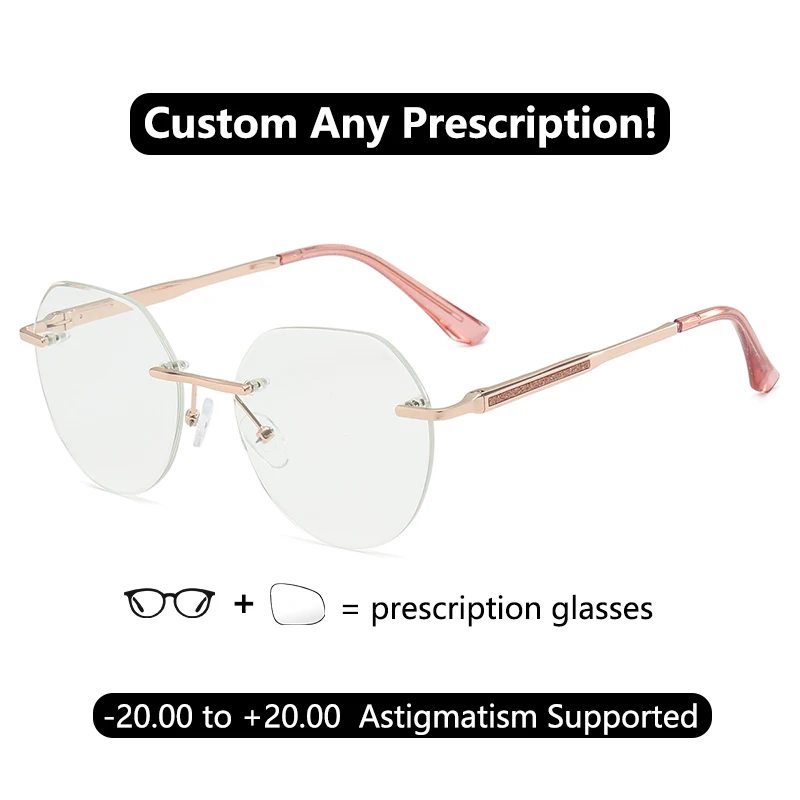 

Prescription Glasses Varifocals Rimless Anti Blue Light Reading Glasses Frameless 1.7 Woman Myopia Glasses Photochromic No Frame
