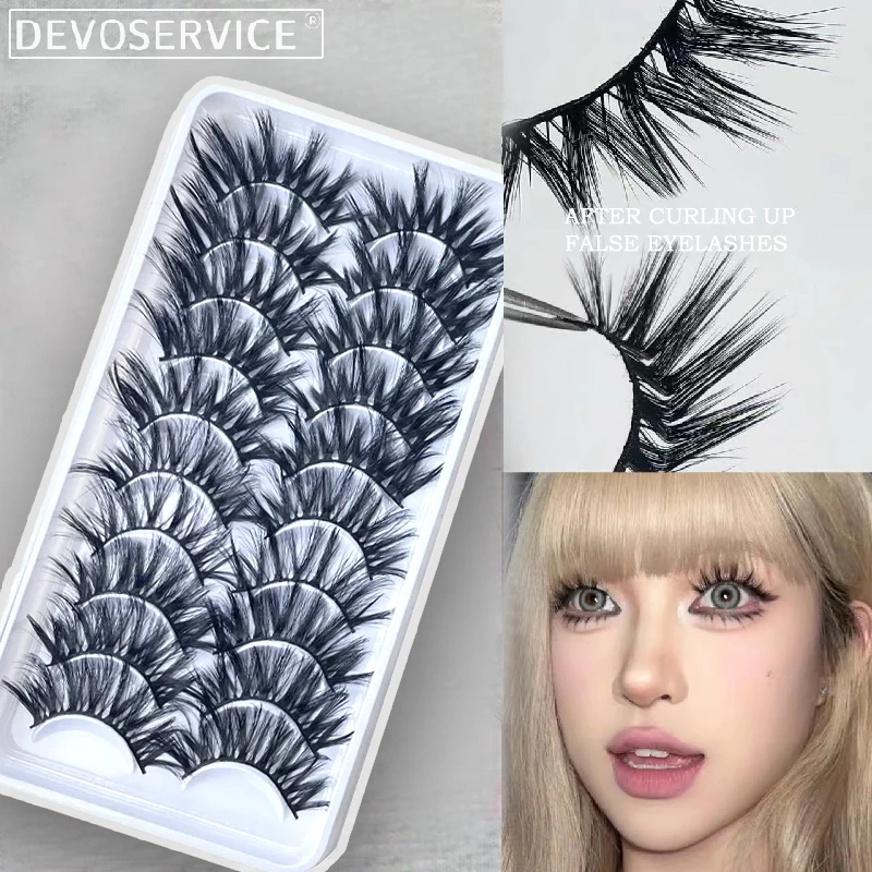 

Devoservice 10 Pairs Bushy False Eyelashes 14-19mm 3D Fiber Lashes Long Thick Natural Makeup Eyelashes Extension Wholesale