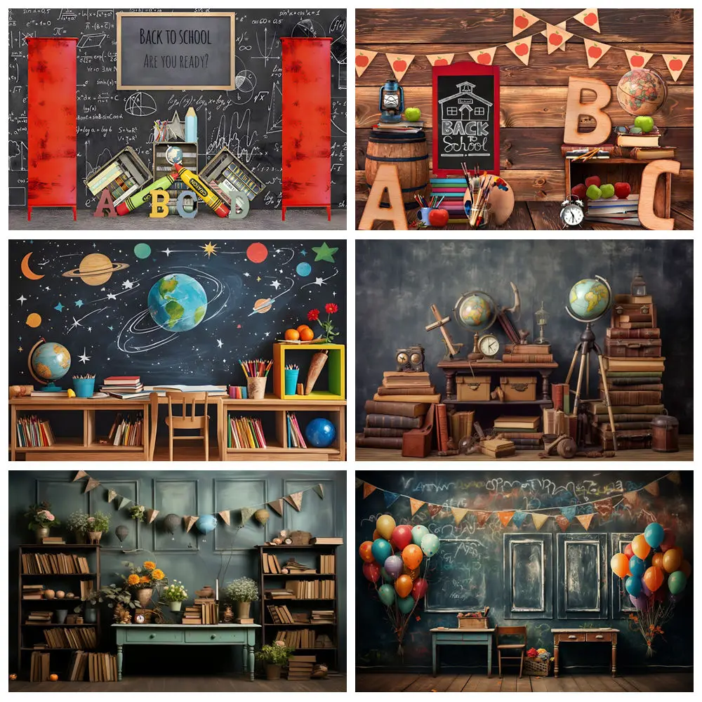 

Back To School Photography Backdrop Classroom Blackboard Globe Book Chalkboard Baby Portrait Background Decor Photo Studio Props