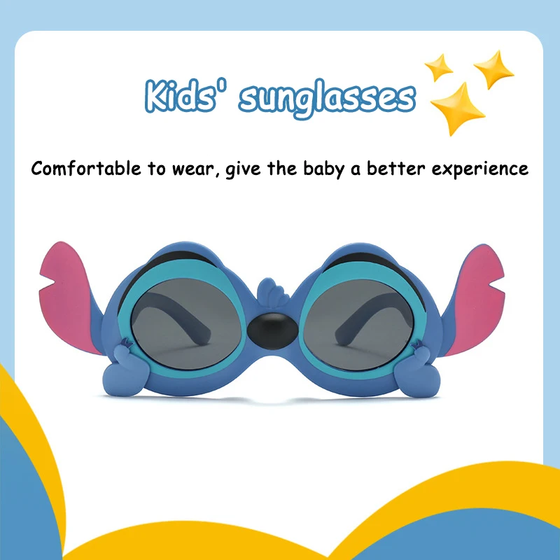 Disney Stitch Child Sunglasses Soft Silicone Material Uv Protection Fashio Sunshade Mirror Cartoon Toys Birthday Christmas Gifts