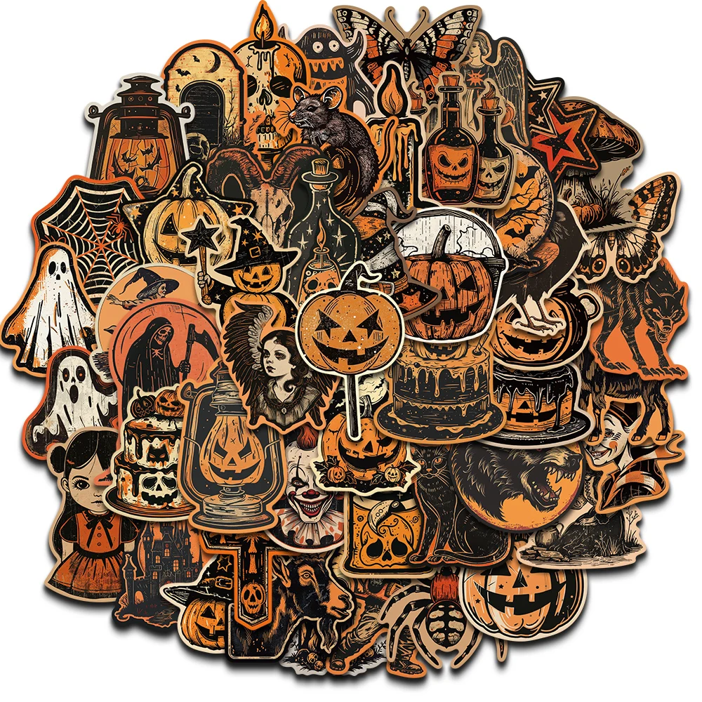 50/100PCS Happy Retro Halloween Sticker Phone Laptop Luggage Pumpkin Scrapbooking Graffiti Office Motorcycle Gift Sticker
