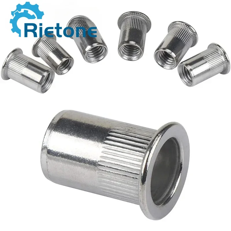 M4 M5 M6 M8 M10 304 Stainless Steel Rivet Nuts Rivnuts Knurled Steel Head Nutserts Flat Head Threaded Insert Nuts Assortment