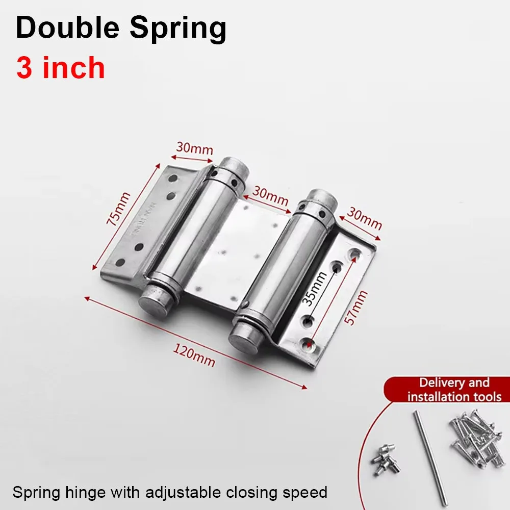 1Pcs Double Opening Door Hinge With Inner And Outer Automatic Closing Silent Hinges Thickened Spring Stainless Steel