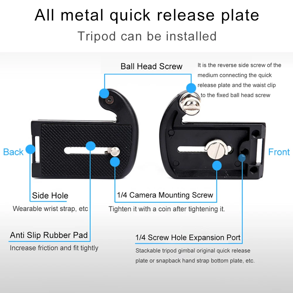 Metalowa klamra do aparatu z klamrą 1/4 Quick Release Clamp uchwyt na talię kamera na tablicę rejestracyjną uchwyt na pasek wiszący klips UK-A8S
