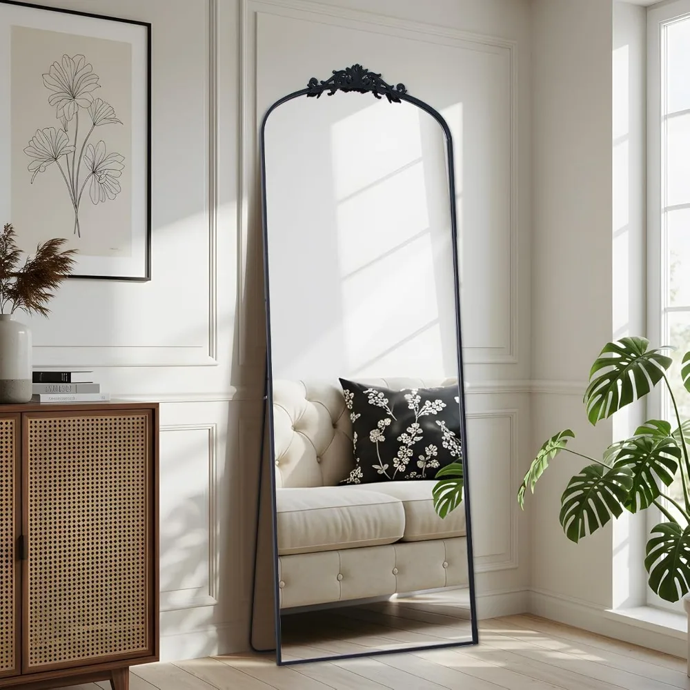 Vintage Ornate Carved Full-Length Freestanding Floor Mirror, 58x18 Inches, Wall Mountable, Full Body Vintage Style Mirror