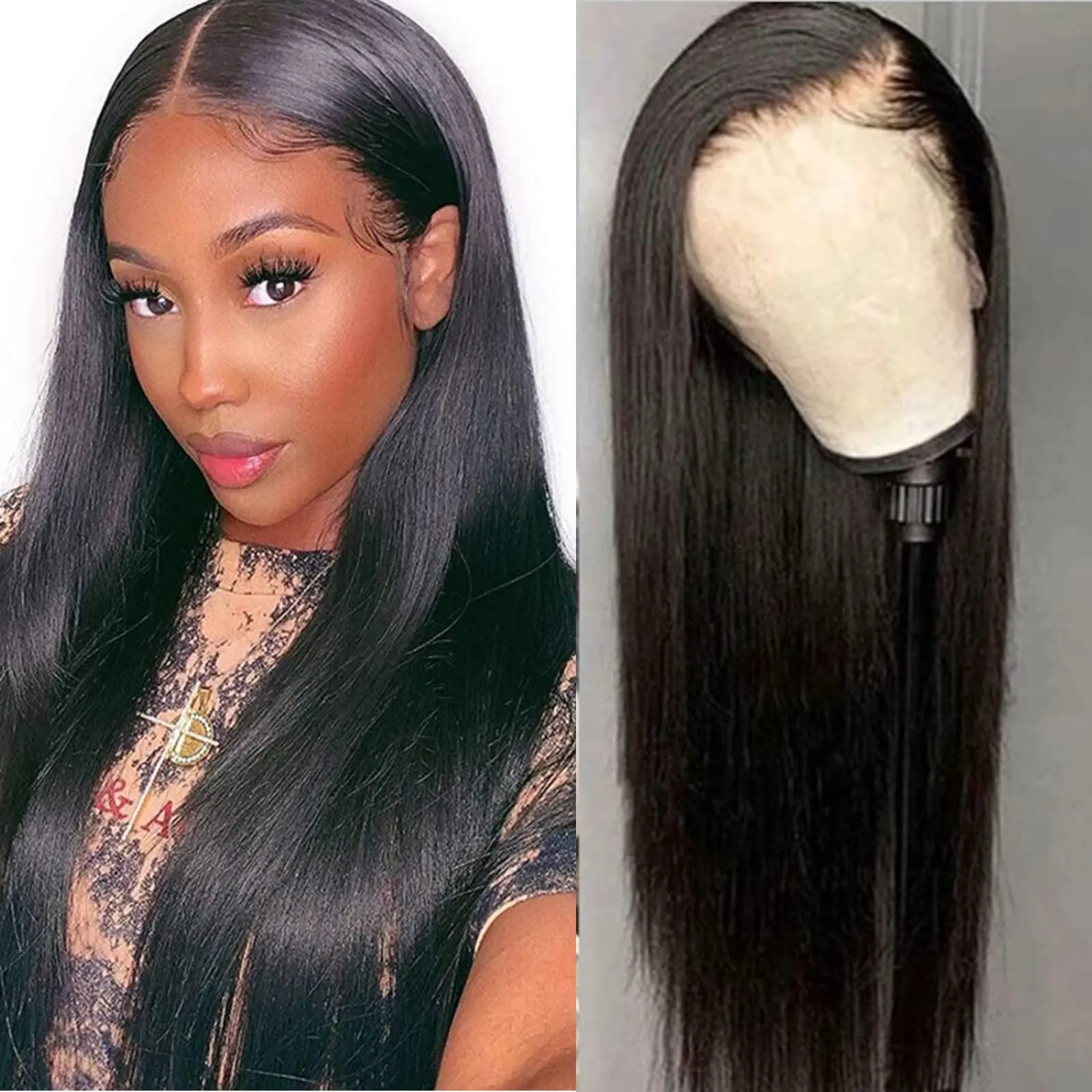 Rosabeauty 180 250 Density 13x6 Straight Lace Front Wig Human Hair 40 Inch 13X4 Frontal 5X5 Glueless Wigs For Women Nature Color