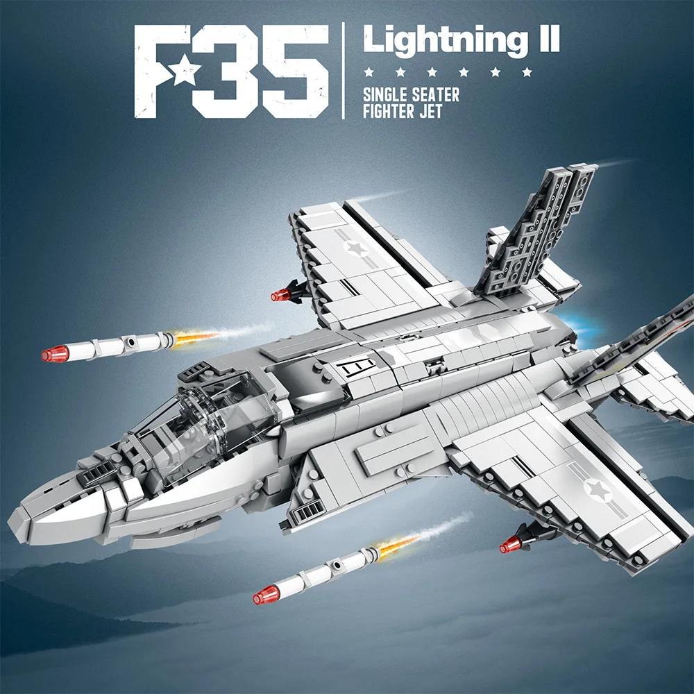 

1600PCS F-35 B fighter model Military Science and Education Building blocks tabletop decoration toys for children holiday gifts