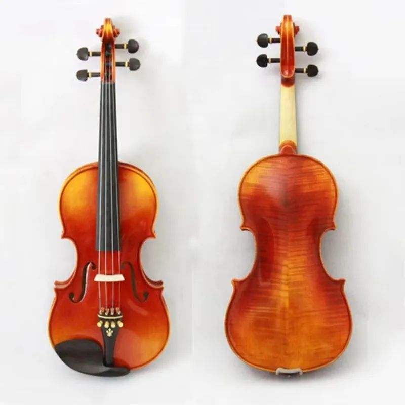 

High Quality Handmade Student Violin Flame Maple Ebony All Solid Wood Carbon Fiber Tailpiece Eight Points Gloss Violin
