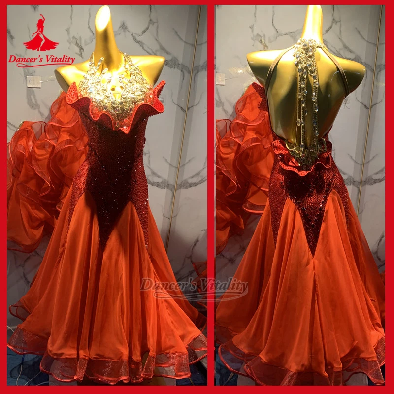 Women Ballroom Dance Sleeveless Backless Wrapped Hips Dresses Customized Adult Waltz Tango Quickstep Clothing Dancer's Vitality