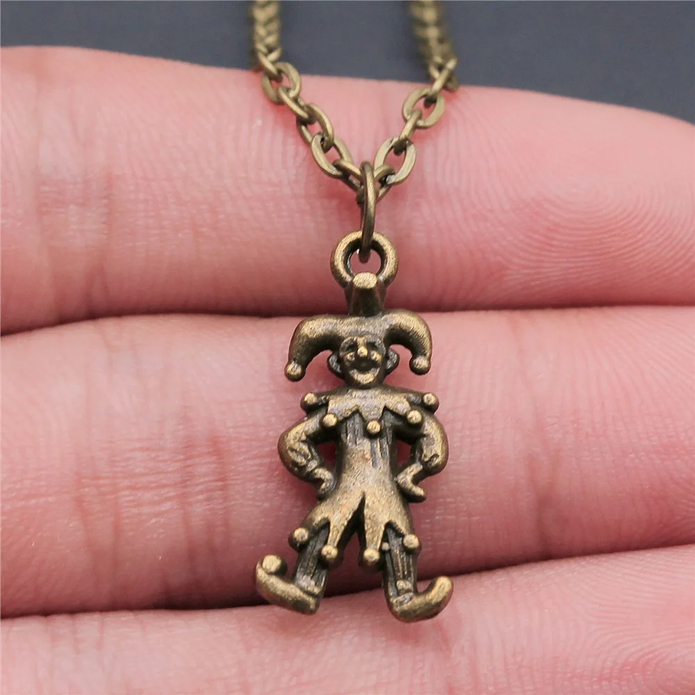 Dropshipping 2 Colors 24x12mm Clown Funny People Harlequin Pendant Necklace Jewelry For Women