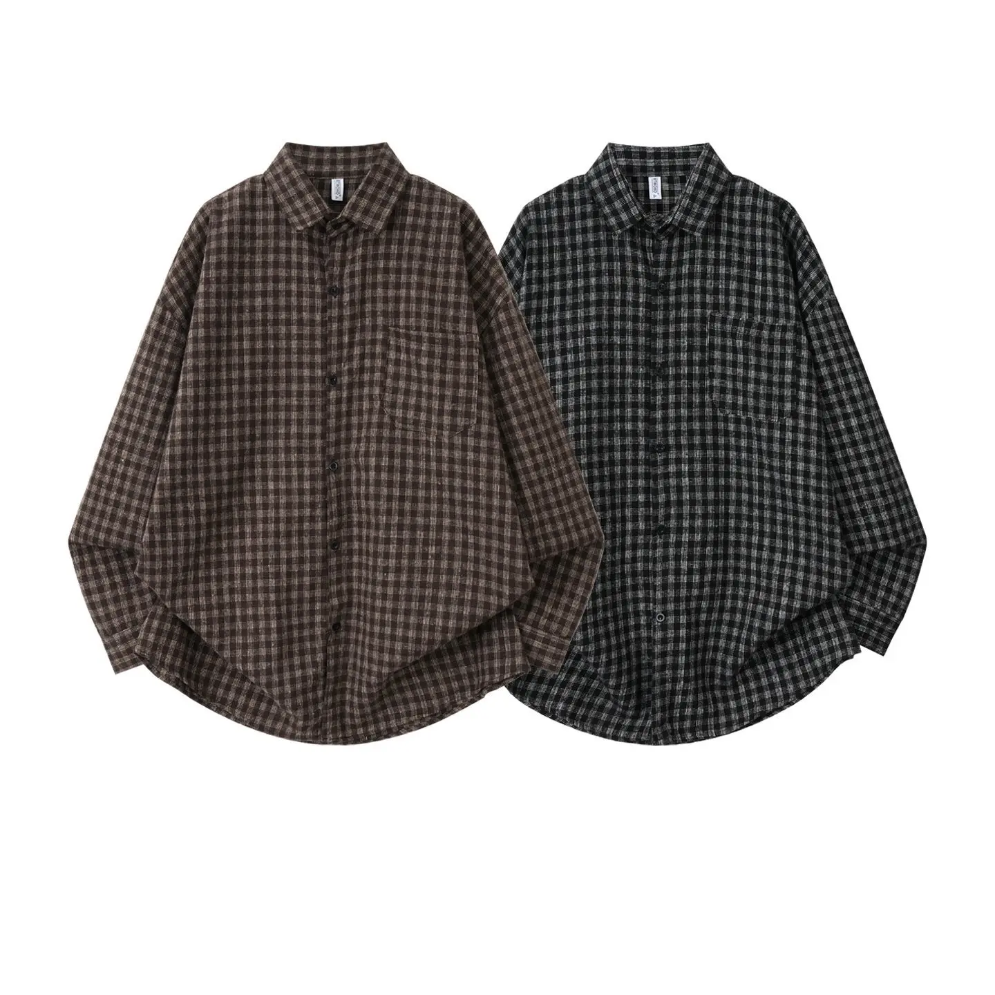 

Высококачественная американская ретро-рубашка в коричневую клетку для мужчин и женщин, свободного кроя, весенняя, повседневная, с длинным рукавом, из хлопка, для ношения под одеждой.