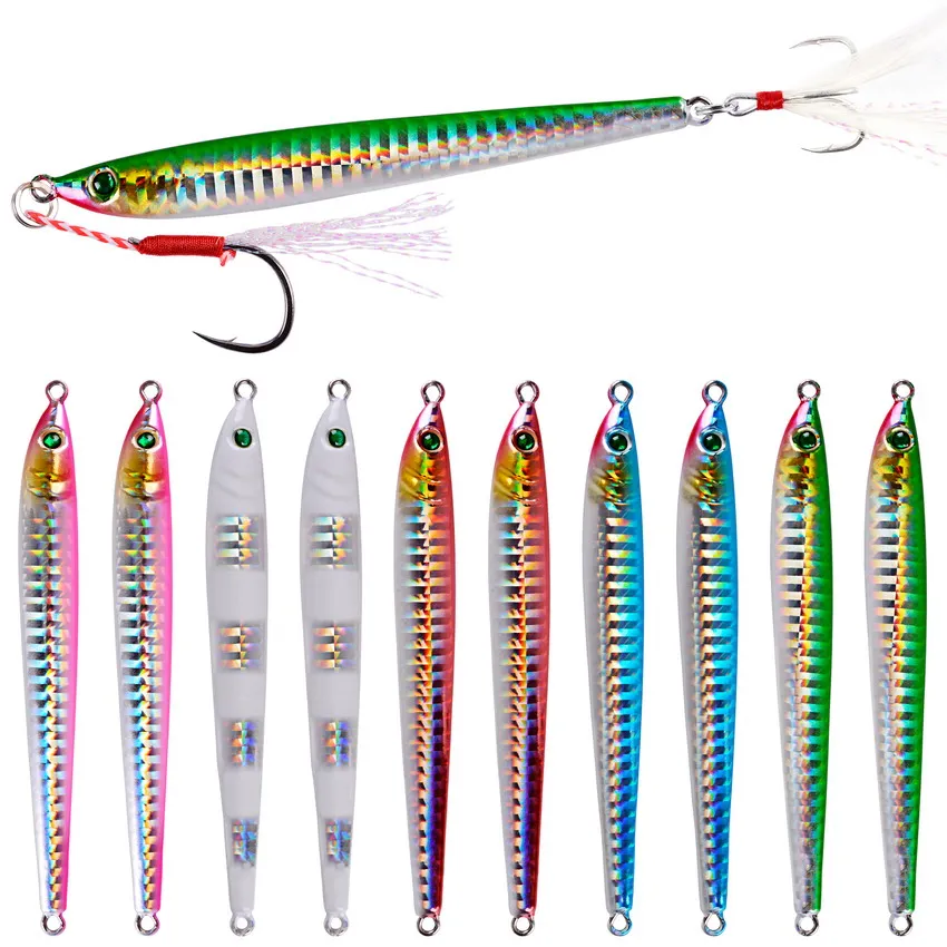 5 adet batan Metal Jig balıkçılık cazibesi 7g-40g uzun döküm yemler tuzlu su Trolling Wobblers Jig batan kalem balıkçılık Lures