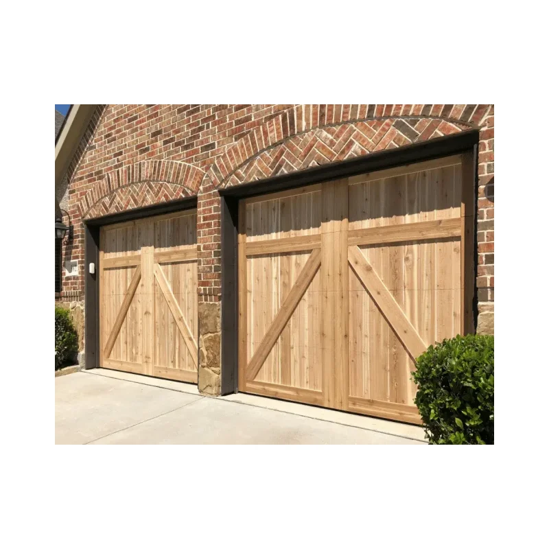 Natural Finish Cedar Wood Panels Sectional Garage Door Residential Wooden Garage Door with  Frosted Glass Window