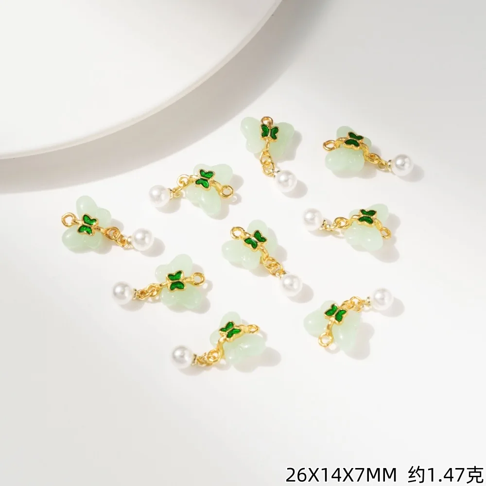 10Pcs Retro Imitation Jade Butterfly Pearl Charms Gold Alloy Small Pendants Jewelry Bracelet Earring Necklace Craft DIY Supply