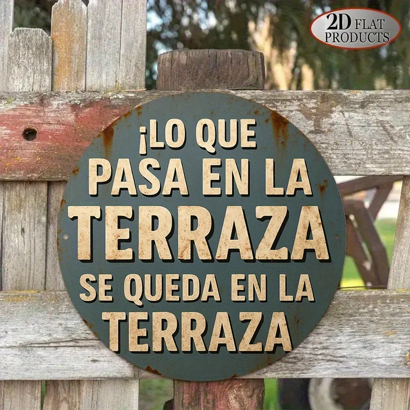 2D Flat, Vintage Spanish Suitable for Bars, Restaurants, Cafes, Courtyards & Balconies - Wood Round Wall-Mountable Sign with 