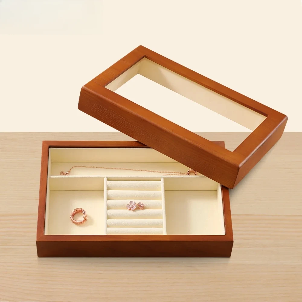 

Для YinBeiNi Ring Ohrring Halskette Armband Vitrine mit Abdeckung Holz Schmuck Органайзер Fach Schublade Schmuck