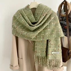 Luxury Brand Plaid Women Winter Cashmere Scarf Warm Pashmina Lady Shawls and Wraps Casual Tassel Scarves Neckerchief Thicken