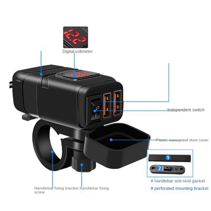 

QC3.0 гнездо мотоцикла водонепроницаемый двойной USB быстрое зарядное устройство цифровой дисплей Вольтметр для замены мотоцикла