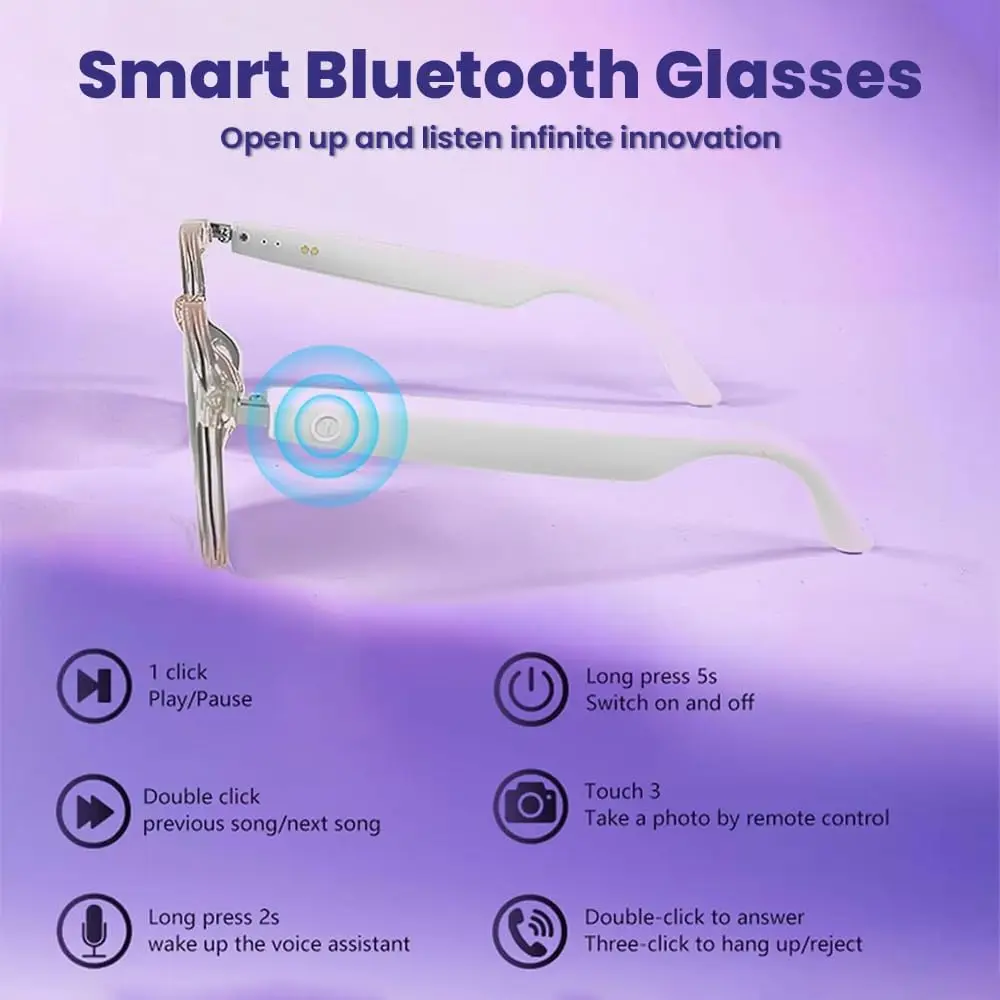 Open Ear Smart Glasses with Bluetooth Speaker, Anti Blue Light Clear Lens, Wireless Audio Glasses for Hands‑Free Call, Music, Daily Wear