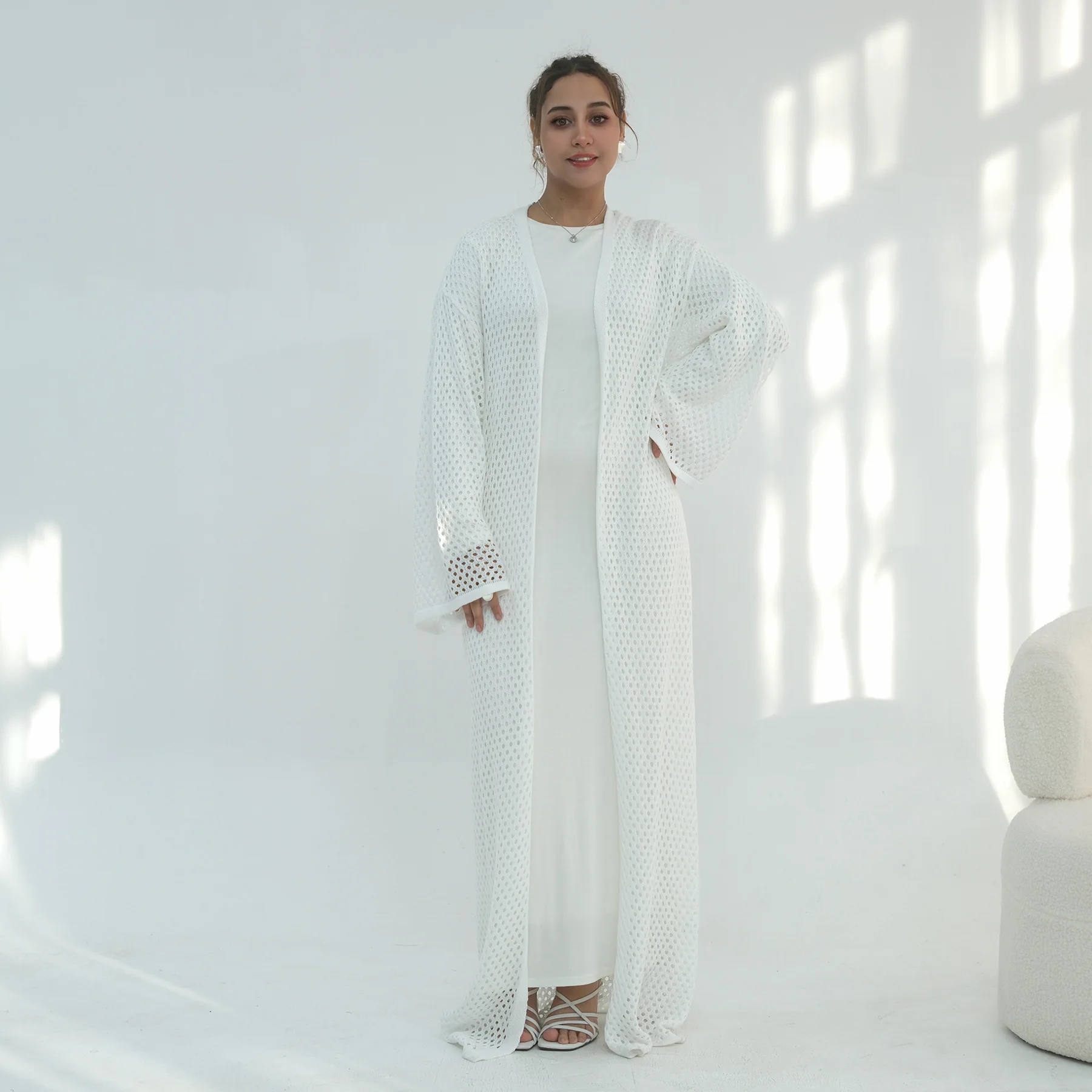 

Ramadan Knitted Hollow Out Abaya Dubai Kaftan Women Muslim Dress Kimono Cardigan Islam Clothing Turkey Kebaya Caftan Femme Robe