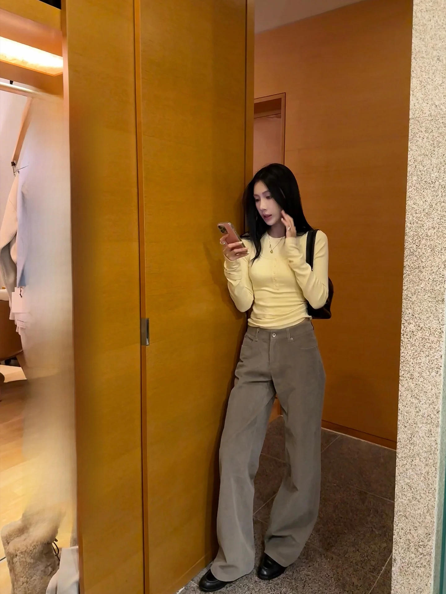 

Vintage e ey Corduroy Straight Leg Pants Korean Sle Casual Trousers Low Waist Knitted Cotton Warm Daily Wear