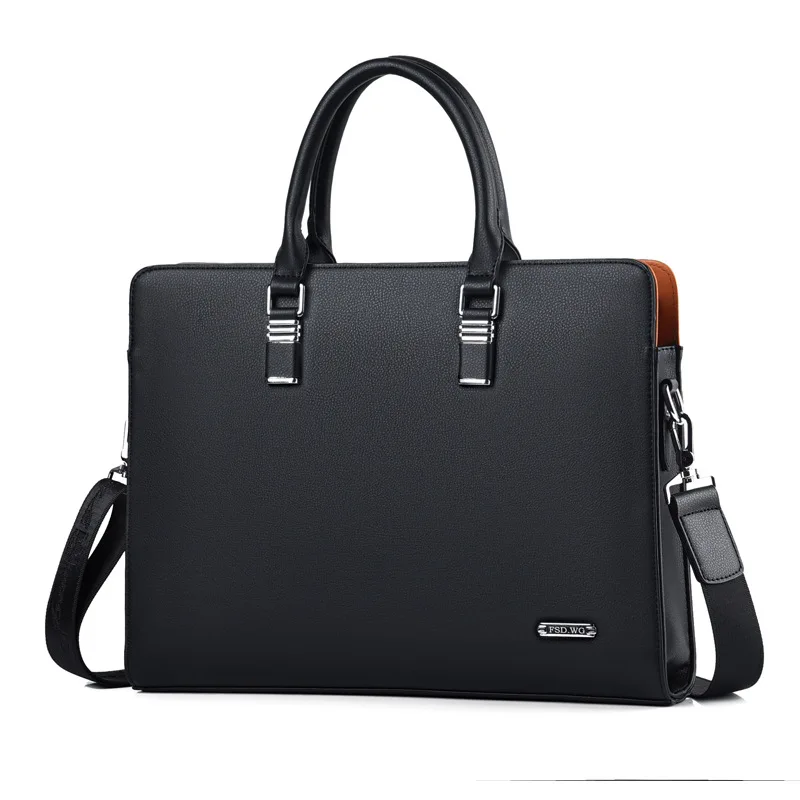 Genuine Leather Men Briefcases With Zipper Horizontal Handbag For Documents Office Shoulder Messenger Bag Male Laptop Bag