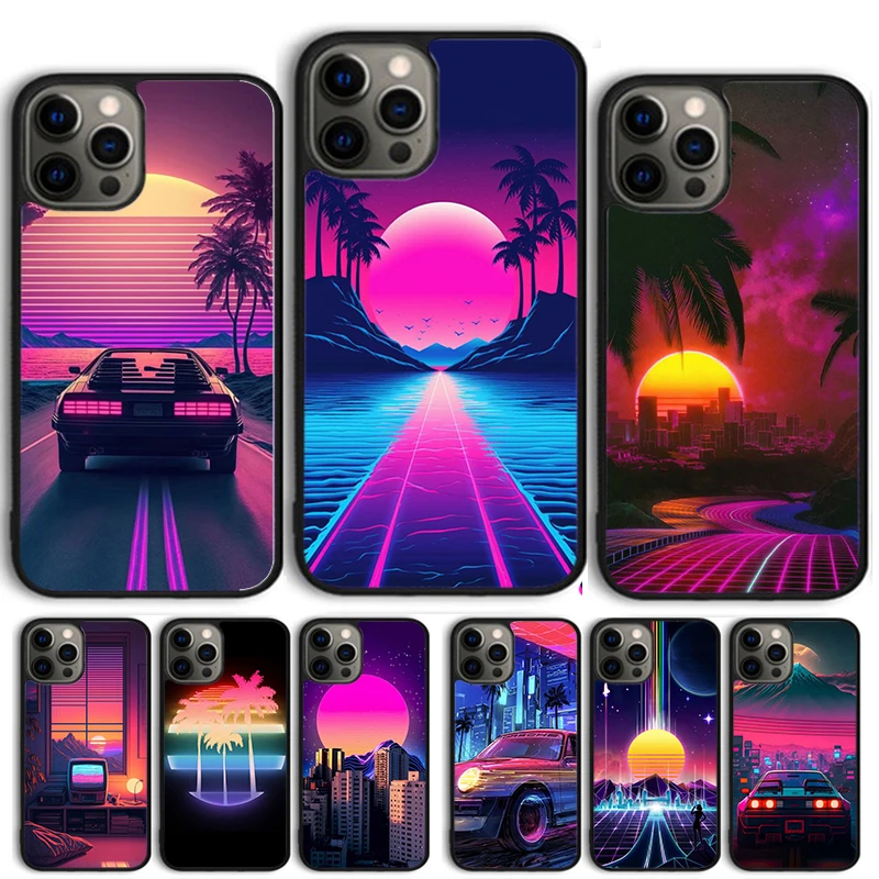 Synthwave Retro 80s Neon Phone Case Cover For iPhone 15 16 11 13 14 Pro Max 12 mini Plus X XS Max XR Fundas