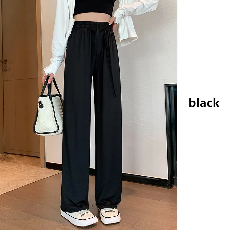 Casual Thin Sunscreen Ice Silk High Waisted Wide Leg Pants For Women\'S Summer New Show High Drape And Drag Straight Trousers