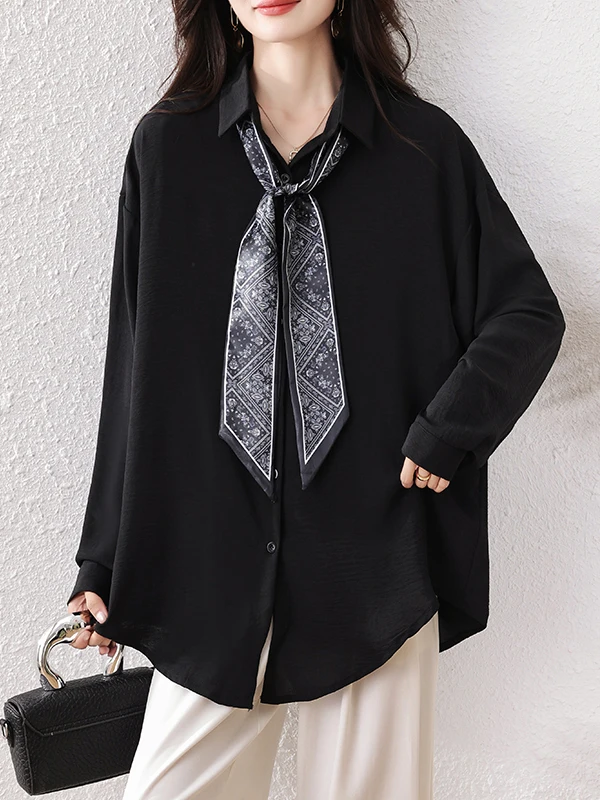 

Модный корейский Sle irt с галстуком-бабочкой, свободный повседневный топ больших размеров с мясным покрытием для похудения и отдыха, верхняя женская одежда по всей поверхности