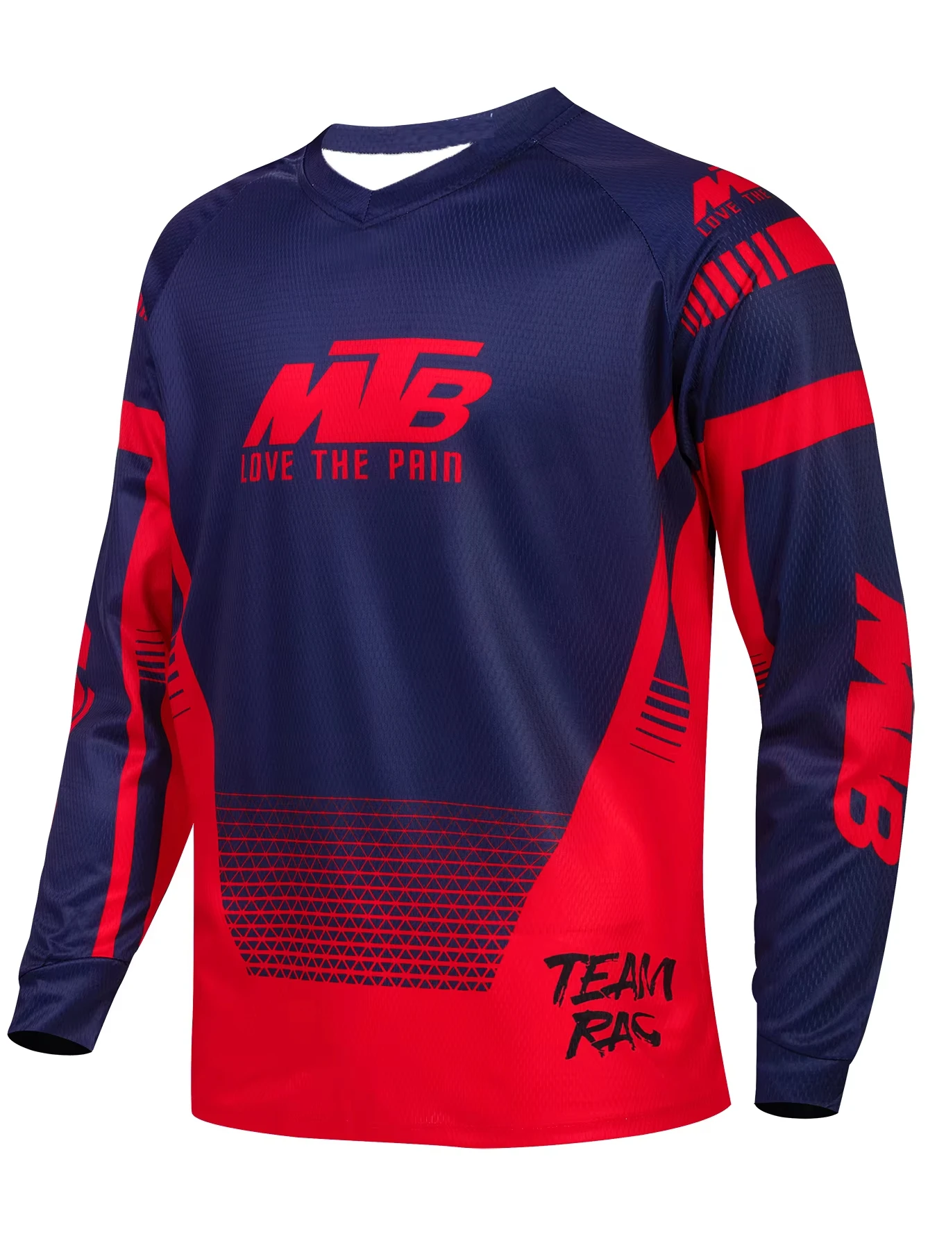 Herren MTB V-Ausschnitt Langarmtrikot mit Farbverlauf und geometrischem Druck, schnelltrocknend, Motocross-Outdoor-Reitshirt, Familien-Partnerlook-Outfits – Detail 6