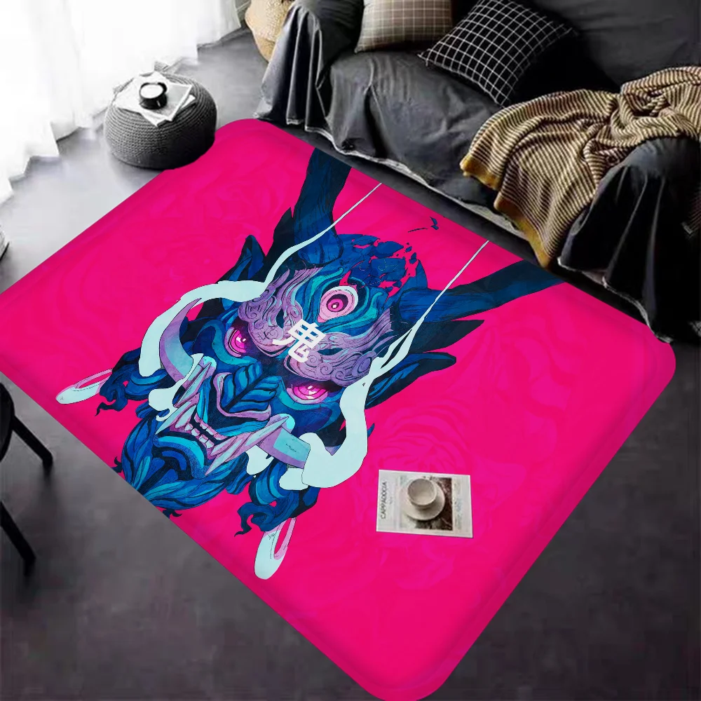 

Japanese Oni Hannya Samurai Demon Mask Hallway Carpet Washable Non-Slip Living Room Sofa Chairs Area Mat Kitchen Doormat Area