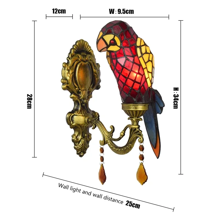 Creative Parrot Bird Retro Bar Corridor Crystal Wall Lamp Tiffany Stained Glass Restaurant Bedroom Bedside Hotel Mirror Lamps