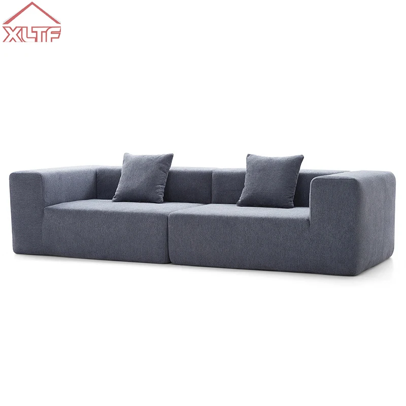 

Vacuum Compression Two Seat Sofa Northern Europe Style Linen-cotton Fabric Square Shape Straight Arms Pressure Resistant Sponge